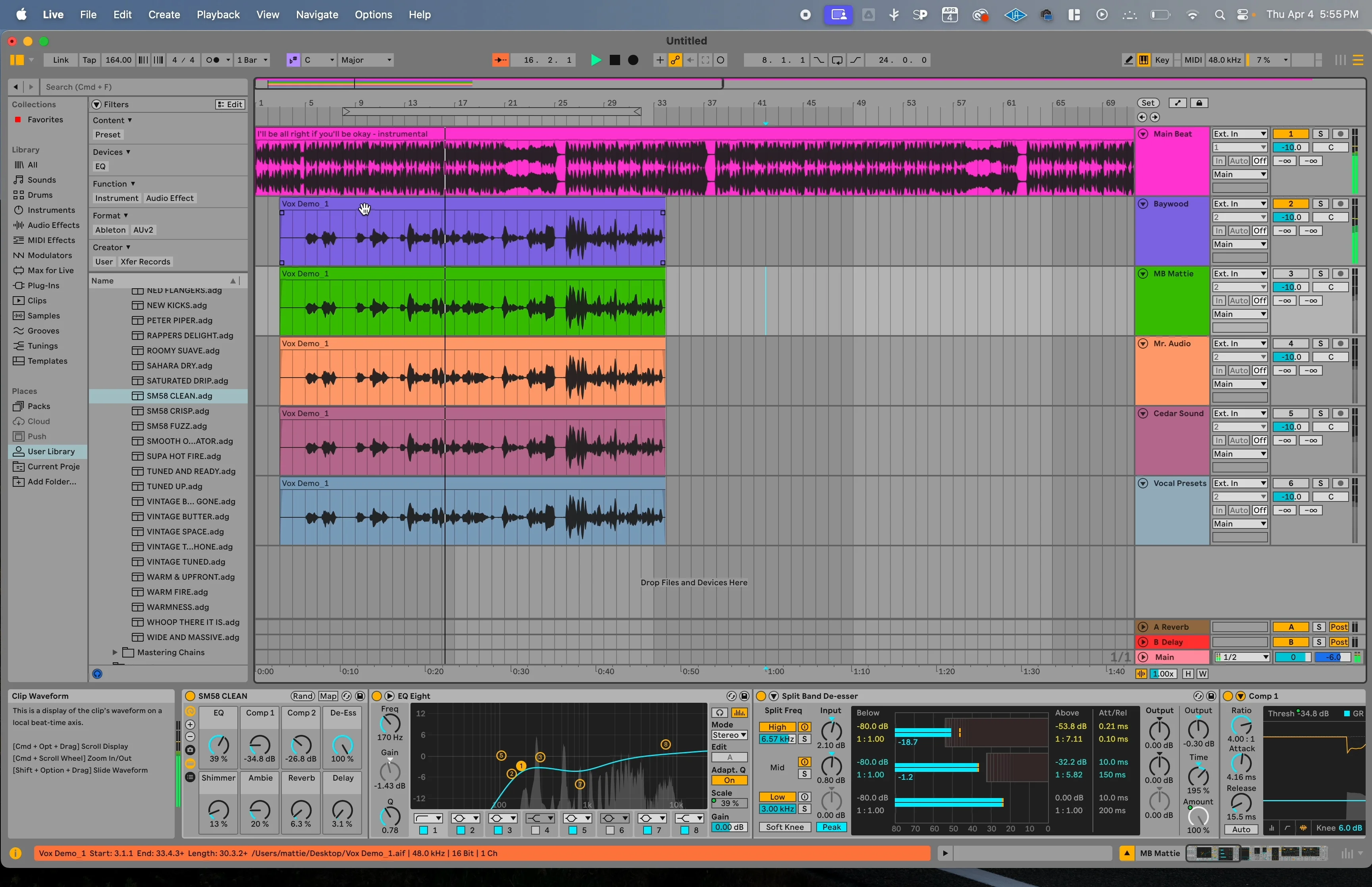 Ableton Live session showing vocal tracks with Baywood Audio preset applied