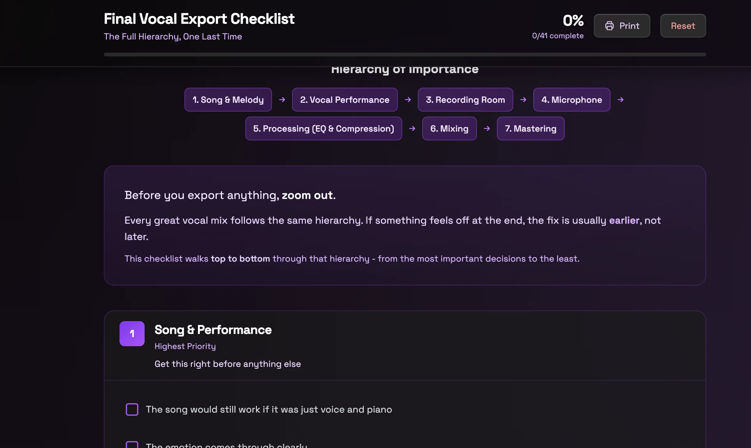 Final vocal export checklist summarizing the complete production process behind the Drake formula