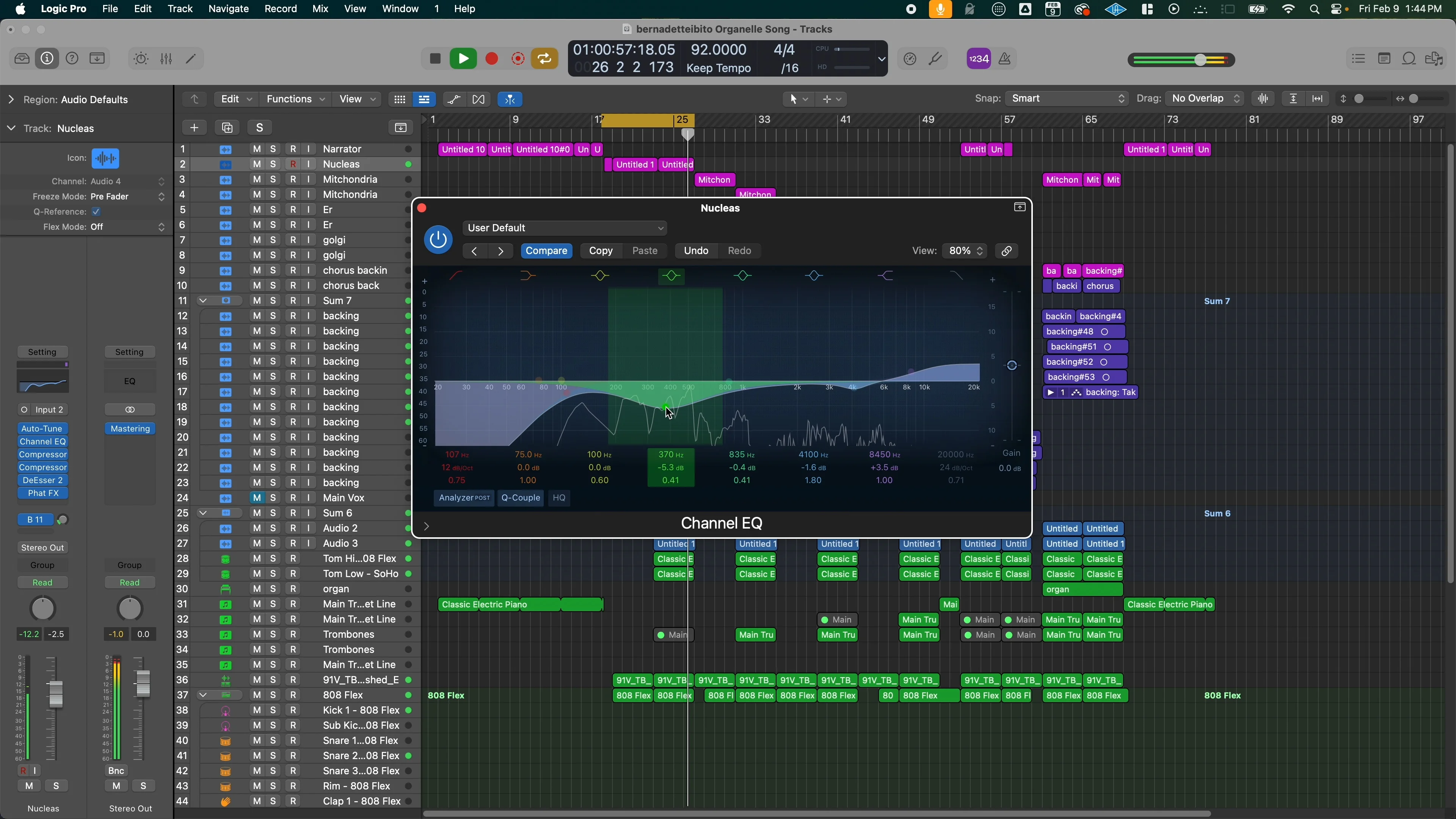 Logic Pro Channel EQ plugin showing frequency curve adjustments for a clean mix