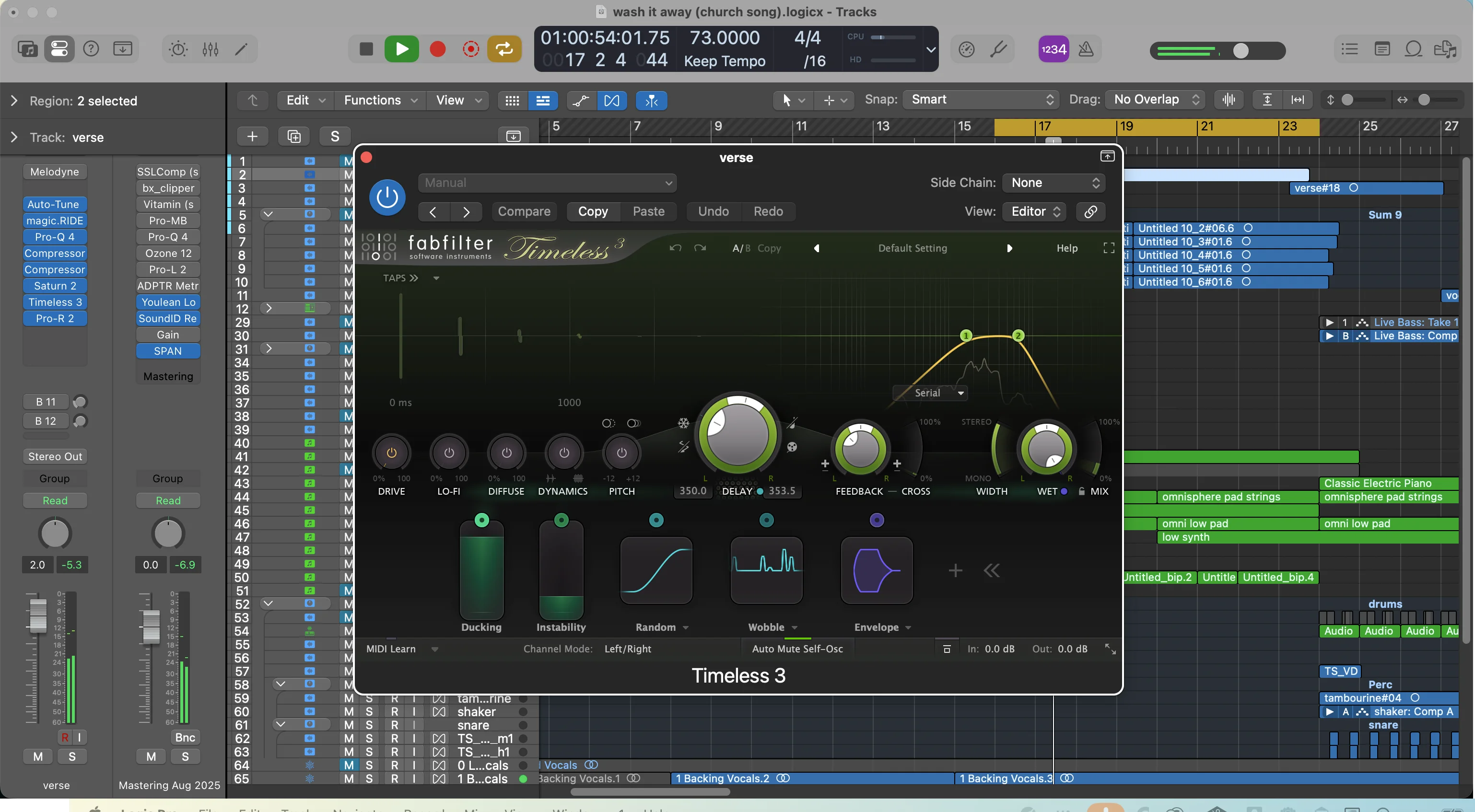 Logic Pro plugin interface showing how loaded presets appear with adjustable controls