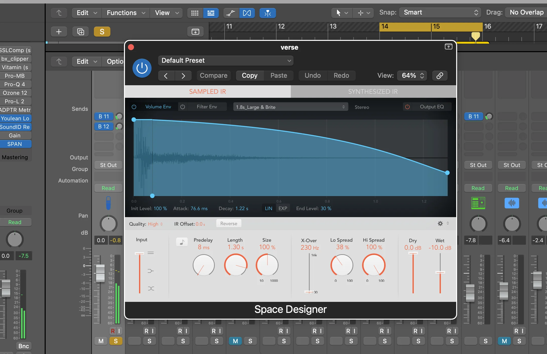 Logic Pro Space Designer reverb plugin creating depth and spatial dimension in the mix