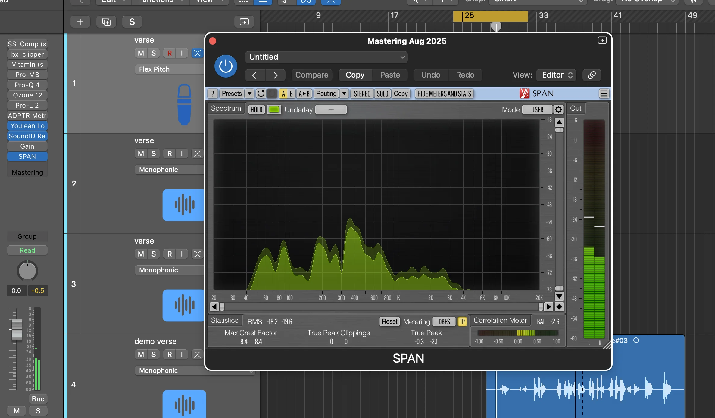 Frequency analyzer displaying the revealed EQ curve pattern for hit vocals