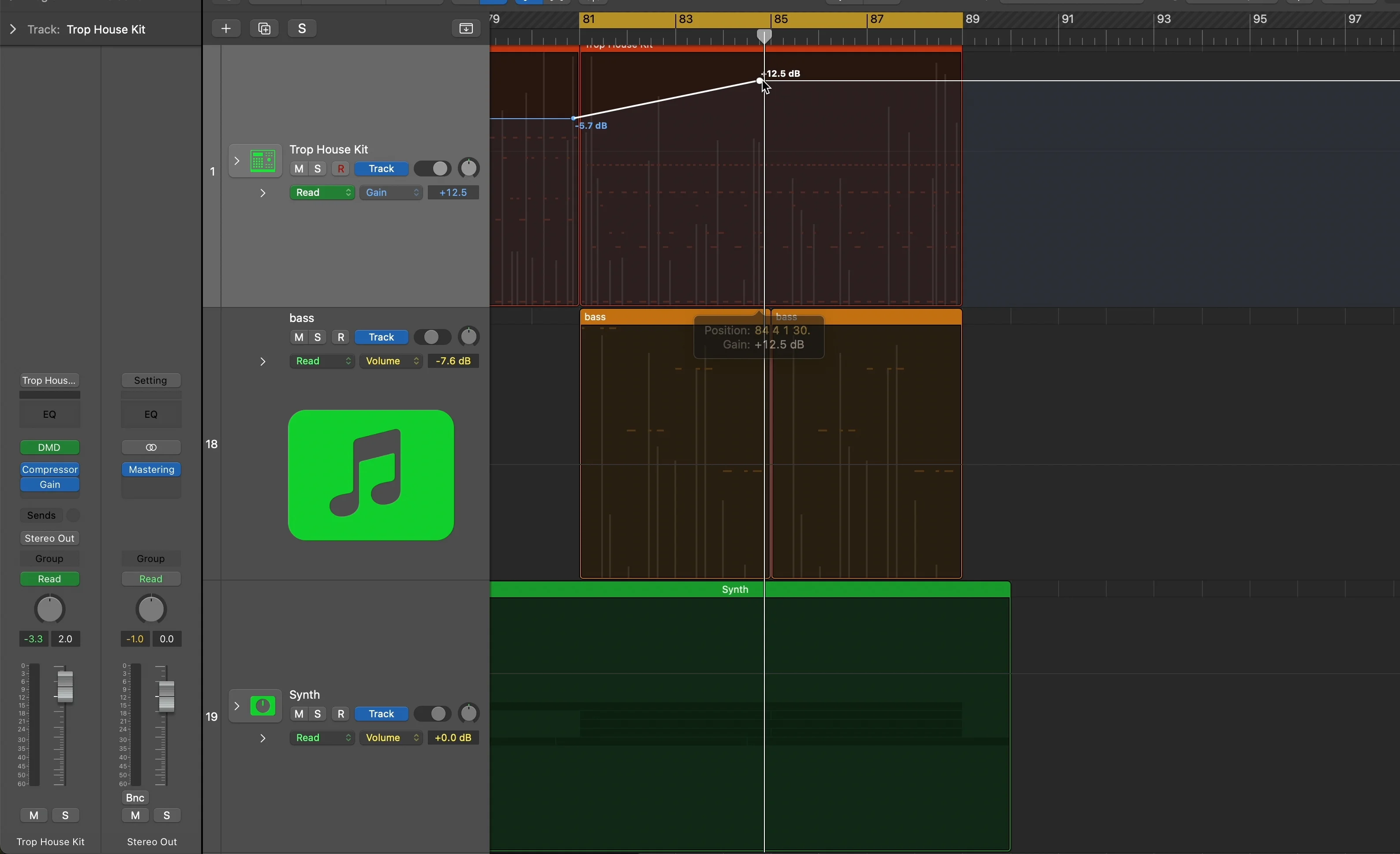 Logic Pro track editor showing detailed automation curves, similar to fine-tuning pitch in the Flex Pitch editor