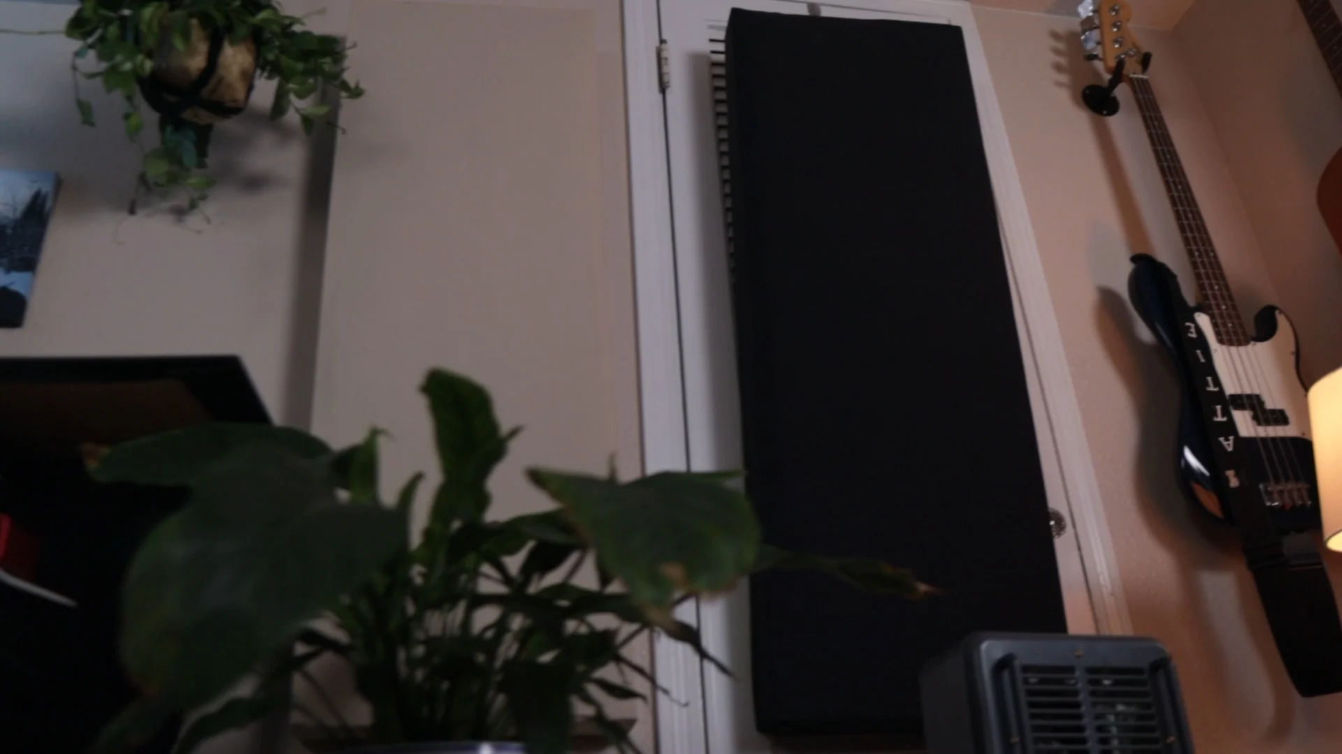 Home studio wall with acoustic panels mounted in optimal positions for sound treatment