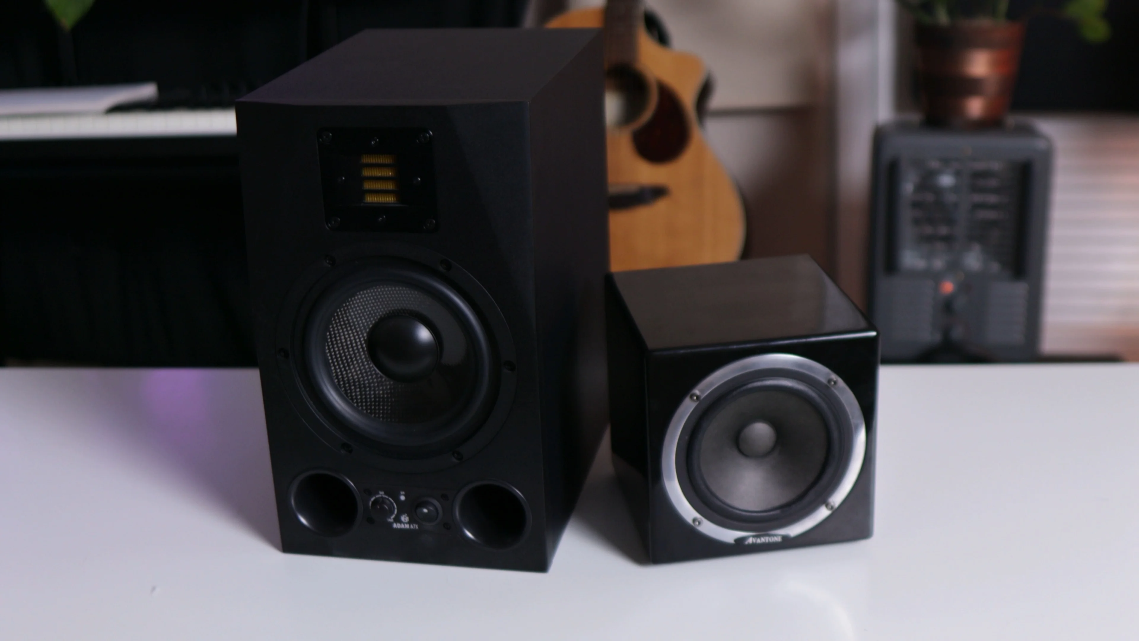 Studio monitors set up for further vocal mixing analysis and future research